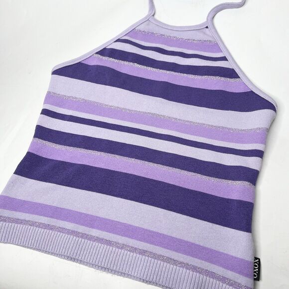Vintage XOXO Jeans Juniors Crop Top Medium Purple Striped Halter Boho Y2K 1990s - Picture 3 of 8